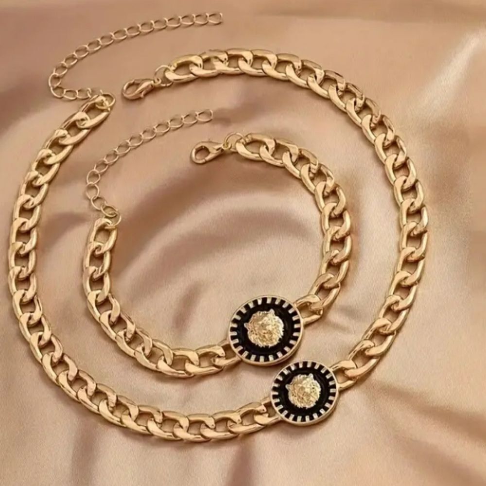 Designer Inspired Lion Necklace & Bracelet Set
